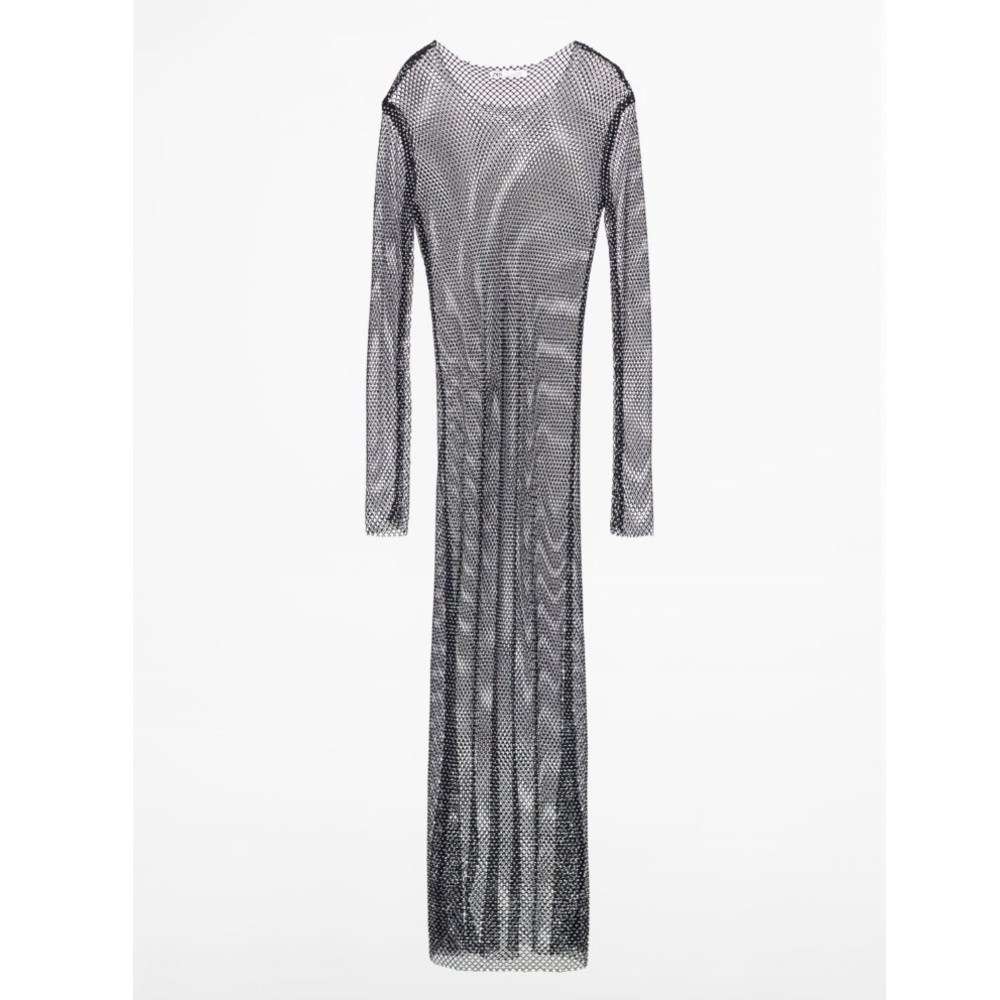 ZARA RHINESTONE MESH MIDI DRESS - Picture 10 of 11
